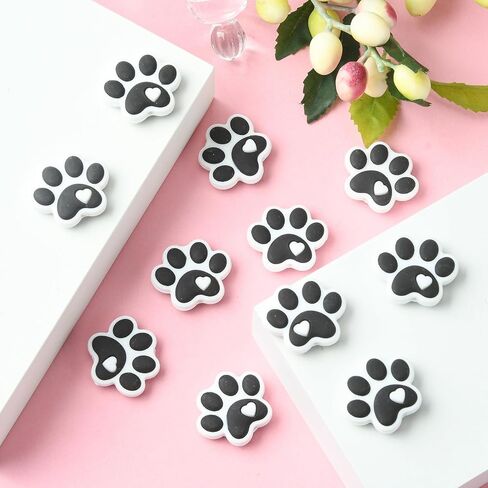 Stiesy 20 Pcs Black and White Dog Paw Beads Rubber Silicone Focal Beads for Pen Decoration Keychain Lanyard Jewelry Making Craft in Saudi Arabia