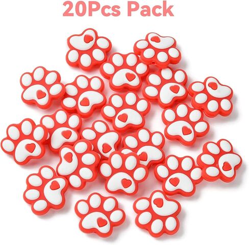 Stiesy 20 Pcs Black and White Dog Paw Beads Rubber Silicone Focal Beads for Pen Decoration Keychain Lanyard Jewelry Making Craft in Saudi Arabia