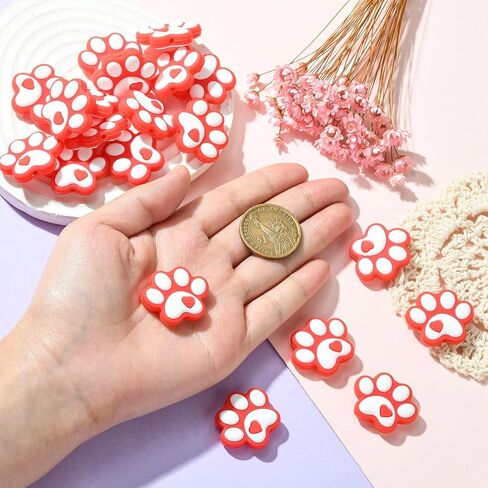 Stiesy 20 Pcs Black and White Dog Paw Beads Rubber Silicone Focal Beads for Pen Decoration Keychain Lanyard Jewelry Making Craft in Saudi Arabia