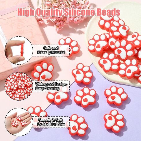 Stiesy 20 Pcs Black and White Dog Paw Beads Rubber Silicone Focal Beads for Pen Decoration Keychain Lanyard Jewelry Making Craft in Saudi Arabia