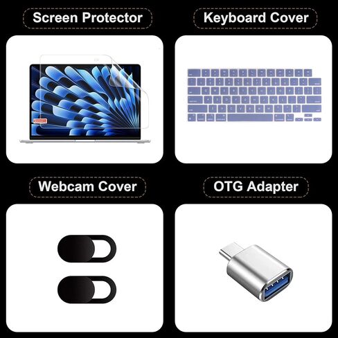 for MacBook Air 13.6" M4 Case 2025 2024 2022 Released A3240/A3113 M3/A2681 M2, Laptop Case with Keyboard Cover & Screen Protector & OTG Adapter & 2 Webcam Covers, Peach Flower in Saudi Arabia