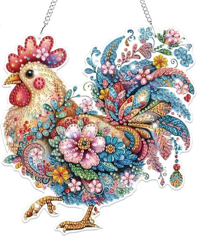 Hanging Diamond Art Chicken Kits for Adults Kids, 5D Special Shape Diamond Painting Chicken Kits, Animal Diamond Gem Art Suncatchers Painting Pendant Ornament for Home Garden Wall Decor in Saudi Arabia