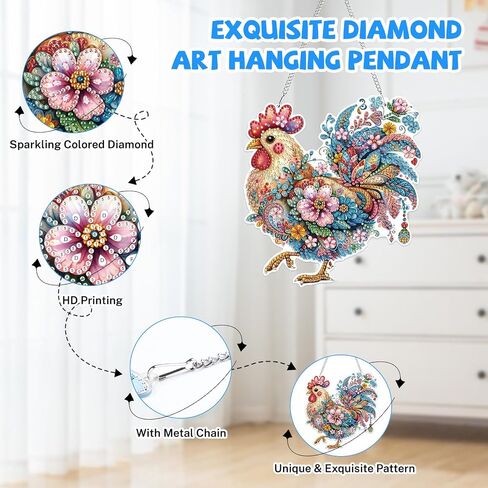 Hanging Diamond Art Chicken Kits for Adults Kids, 5D Special Shape Diamond Painting Chicken Kits, Animal Diamond Gem Art Suncatchers Painting Pendant Ornament for Home Garden Wall Decor in Saudi Arabia
