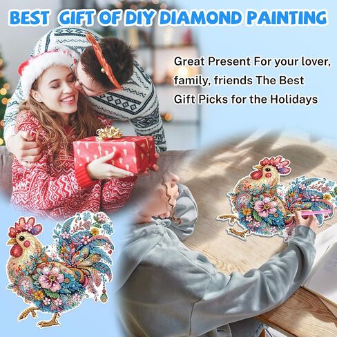 Hanging Diamond Art Chicken Kits for Adults Kids, 5D Special Shape Diamond Painting Chicken Kits, Animal Diamond Gem Art Suncatchers Painting Pendant Ornament for Home Garden Wall Decor in Saudi Arabia