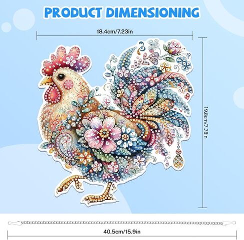 Hanging Diamond Art Chicken Kits for Adults Kids, 5D Special Shape Diamond Painting Chicken Kits, Animal Diamond Gem Art Suncatchers Painting Pendant Ornament for Home Garden Wall Decor in Saudi Arabia