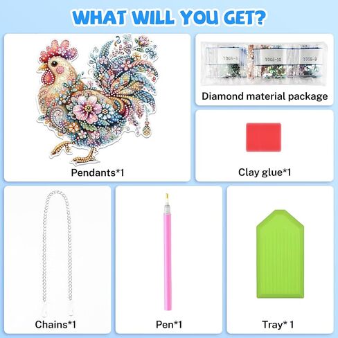 Hanging Diamond Art Chicken Kits for Adults Kids, 5D Special Shape Diamond Painting Chicken Kits, Animal Diamond Gem Art Suncatchers Painting Pendant Ornament for Home Garden Wall Decor in Saudi Arabia