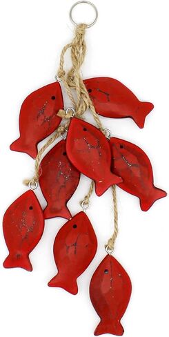 CVHOMEDECO. 3 Inches Hand Carved Wood Fish Hanging with Jute Rope Nautical Decorated, Mediterranean Style for Wall Hanging Gift Crafts, Red, 8 pcs/Set (Fish) in Saudi Arabia