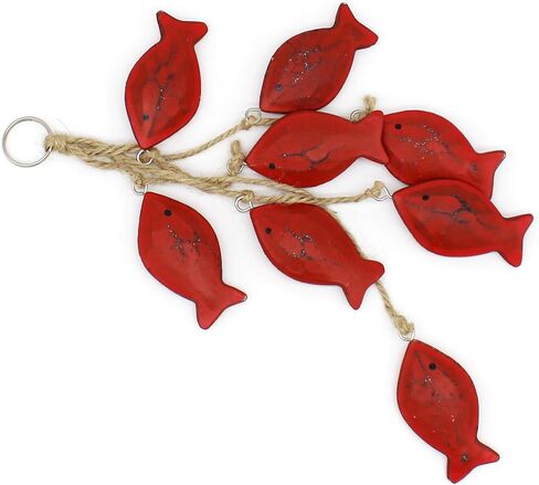 CVHOMEDECO. 3 Inches Hand Carved Wood Fish Hanging with Jute Rope Nautical Decorated, Mediterranean Style for Wall Hanging Gift Crafts, Red, 8 pcs/Set (Fish) in Saudi Arabia
