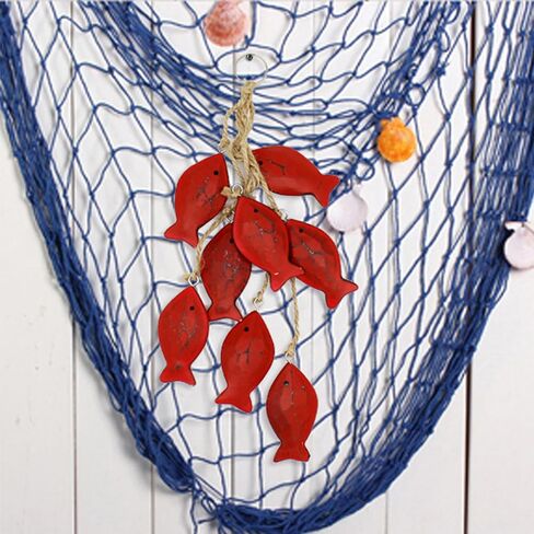 CVHOMEDECO. 3 Inches Hand Carved Wood Fish Hanging with Jute Rope Nautical Decorated, Mediterranean Style for Wall Hanging Gift Crafts, Red, 8 pcs/Set (Fish) in Saudi Arabia