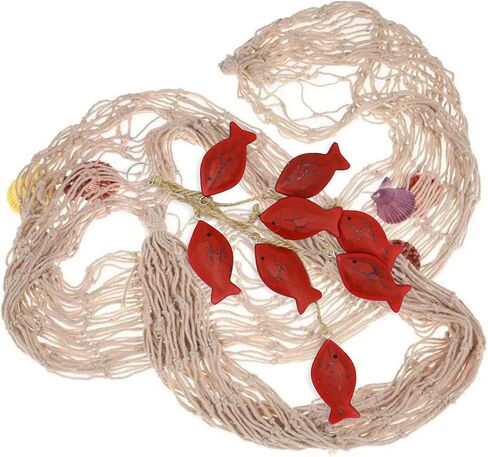 CVHOMEDECO. 3 Inches Hand Carved Wood Fish Hanging with Jute Rope Nautical Decorated, Mediterranean Style for Wall Hanging Gift Crafts, Red, 8 pcs/Set (Fish) in Saudi Arabia