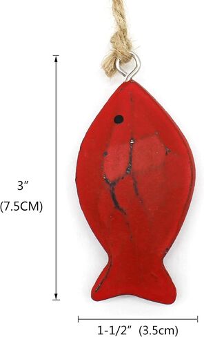 CVHOMEDECO. 3 Inches Hand Carved Wood Fish Hanging with Jute Rope Nautical Decorated, Mediterranean Style for Wall Hanging Gift Crafts, Red, 8 pcs/Set (Fish) in Saudi Arabia