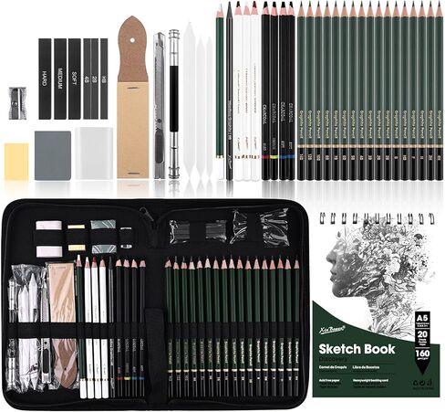 Xin Bowen 43 Pack Sketch Pencils for Drawing Kit Sketching Set with Sketchbook, Pencils, Charcoal, Graphite and More for Artists, Professionals or Beginners in Saudi Arabia