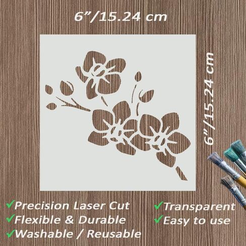 DLY LIFESTYLE Orchid Stencil for Painting on Wood, Canvas, Paper, Fabric, Walls and Furniture - Flower Stencils - 6x6 Inches - Reusable DIY Art and Craft Stencils in Kuwait