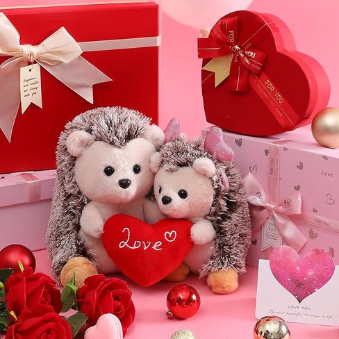 IKASA Hedgehog Stuffed Animal Plush Toy Holding Heart with Love for Valentine Day,7.8" Pair of Cute Soft Small Toys,Gifts for Girlfriend in Saudi Arabia