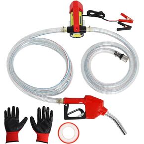 2023 Upgrade Fuel Transfer Pump 12 volt with Filter+Nozzle+Suction Hose for Diesel/Kerosene/Machine Oil, 12 GPM Self Priming DC Electric Diesel Fuel Transfer Pump Kit (Red)
