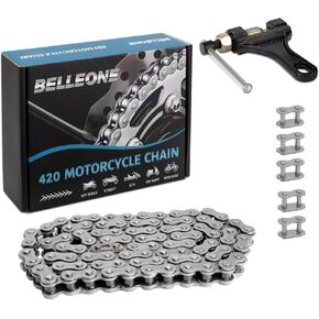 Bellone 420 Roller Chain 140 Links with 5 Free Connecting Links and Chain Breaker, Drive Chain Compatible with 50cc 70cc 90cc, for Mini Bike, Go-Kart, Scooter, Motorcycle, ATV and Other Machinery