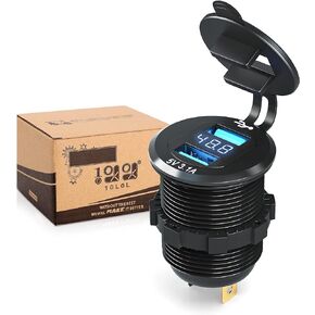 Golf Cart Quick Charge 3.1 Dual USB Charger,2 in 1 USB Ports & LED Display Voltage Meter Universal for Club Car,EZGO and Yamaha,Metal Shell Safe Charging Socket 9V-48V Wide Voltage Input