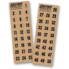 Number Decals for Helmets (Football, Lacrosse, Baseball, Softball, Hockey) 1-50, 50 Stickers (Red)