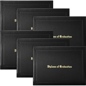 6 Pack Diploma Cover 8.5 x 11 Inch Imprinted Diploma of Graduation Certificate Covers Leatherette Diploma Holders for High School University Grad Days Graduation GED Diploma Folder (Black)