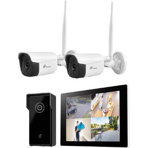 Wireless Security Camera System with 10.1'' Touchscreen Monitor, 64GB SSD Built-in, 3PCS 3MP Security Camera Outdoor and 1PCS Video Doorbell, Two Way Audio, Smart Motion Detection in Kuwait