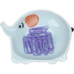 Paper Clip Holders Ceramic Paperclip Holder Desktop, Paper Clip Dispenser Office Binder Clip Holder for Desk Cute Blue Elephant Paper Clip Holder (1pcs)