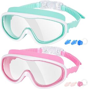 EasYoung 2-Pack Kids Swim Goggles, Wide Vision Swim Goggles for Child from 3-15