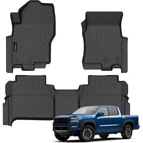 All Weather Floor Mats Fit for Nissan Frontier 2022 2023 2024 Crew Cab w/ 2nd Row Under Seat Storage TPE Liners Frontier Set All Season Odorless Anti-Slip