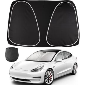 Car Windshield Sun Shade for 2020-2024 Tesla Model Y Exclusively, Sunshade for Car Front Window Visor Blocks UV Rays and Protects Interior Car Accessories, Panda Eyes Design for Easy Install & Fold