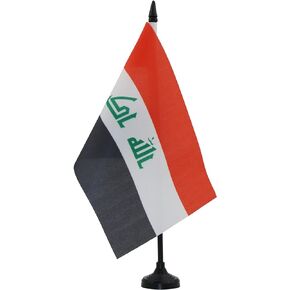 AZ FLAG Iraq Table Flag 5'' x 8'' - Iraqi Desk Flag 21 x 14 cm - Black Plastic Stick and Base