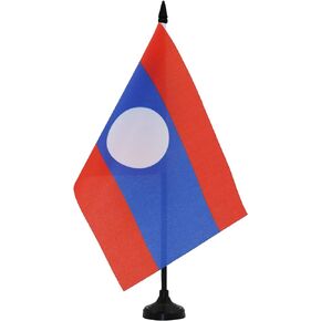 AZ FLAG Laos Table Flag 5'' x 8'' - Laotian Desk Flag 21 x 14 cm - Black Plastic Stick and Base
