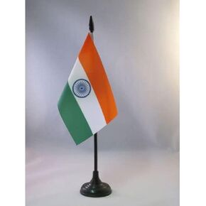 علم طاولة الهند من AZ FLAG مقاس 4 بوصة × 6 بوصة - علم مكتب هندي مقاس 15 × 10 سم - عصا وقاعدة بلاستيكية سوداء