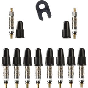 Presta Valve Cores with Removal Tool and 10 Cores and 10 Caps for Tubeless Tires. Mountain, Road Bike and BMX Compatible. Silver 10 Pack.