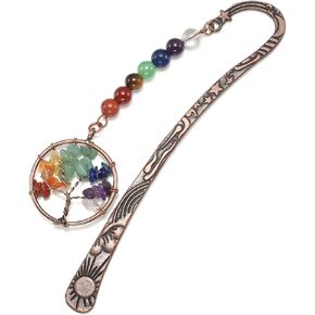 Jovivi Antique Copper Metal Bookmark Beading Bookmarks with Handmade 7 Chakra Healing Crystals Tree of Life Tumbled Gemstones and Round Beads
