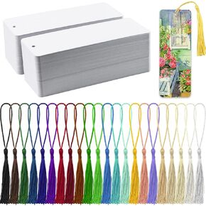 240 PCS White Blank Paper Bookmarks Decorate with 240 Pcs Tassels, Thick Cardstock Bookmark for DIY Craft Projects and Gifts Tags