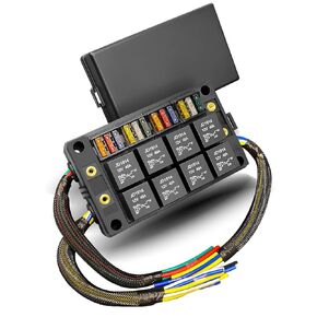 12V Relay Fuse Box with 12 ATC ATO Fuse Holder and 8 Relay Panel for 5 Pin Relays, Fuse Relay Box Kit Fit for Automotive Car Truck Marine Boat