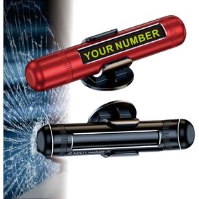 2 Pack Car Safety Hammer Seat Belt Cutter Phone Number Plate Fashionable 3-in-1 Design Best Gift Option Emergency Escape Tool (Red+Black)