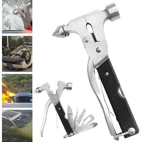 Car Safety Hammer Glass Breaker, 12-in-1 Car Stainless Steel Hammer Multi-Tool - Emergency Escape, Vehicle Tool Kit, Camping Outdoor Rescue Emergency Essentials - Suitable for Men, Women