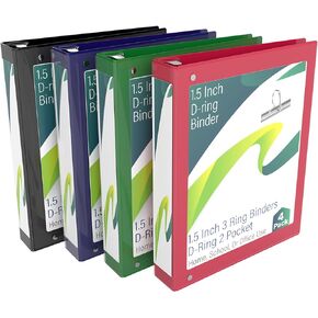 Binders, 3 Ring Binder (8 Pack), D Ring Binder 1.5 Inch, 2 Pocket, Up to 375 Sheets, Assorted Colors, Office Supplies, School Supplies (8)
