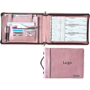 Vegan Leather Business Check Binder 7 Ring, Zippered Business Checkbook Cover, Premium Check Portfolio with Handle, 600 Checks Capacity for 9 x 13 inch Sheets (Standard, Brown)