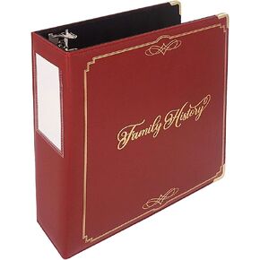 Performore Family History/Genealogy 3 inch Ring Binder, Burgundy, Stitched Padded Cover with Gold Corners and Artwork, Includes Pen Loop
