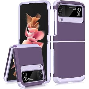 SAMONPOW for Samsung Galaxy Z Flip 3 Case, Z Flip 3 Case with Upgraded Hinge Protection Dual Layer Hard PC Soft TPU Bumper Full Body Shockproof Flip 3 Phone Case for Galaxy Z Flip 3 5G Case - Black