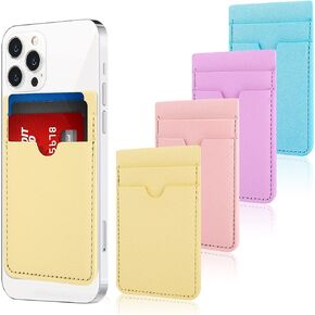 4 Pieces Phone Card Pocket Holder Phone Card Stick PU Leather Cell Phone Card Pocket Adhesive Phone Sleeve ID Credit Card Wallet Phone Case Pouch for Back of Most Smartphones, 4 Colors