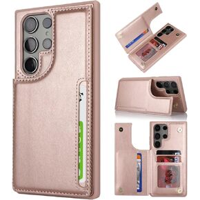 iCoverCase for Samsung Galaxy S23 Ultra Case with Card Holder, Galaxy S23 Ultra Wallet Case for Women Men [RFID Blocking] PU Leather Protective Phone Case for Galaxy S23 Ultra 5G (Gray Leopard)
