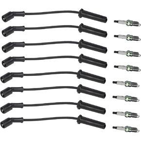 41-962 41962 19299585 Spark Plugs 9748HH 88862385 Spark Plug Wires Set Replacement for 1999-2012 Cadillac Chevrolet Silverado GMC Hummer H2 LS2 LS3 LS4 LS7 Engines 4.8L 5.3L 6.0L(Pack of 16)