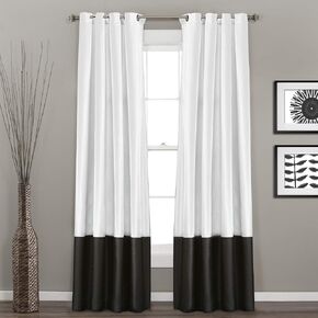 Lush Decor Gray Prima Window Curtains Panel Set for Living, Dining Room, Bedroom (Pair), 54 x 84-inch, 54" W x 95" L, White & Black