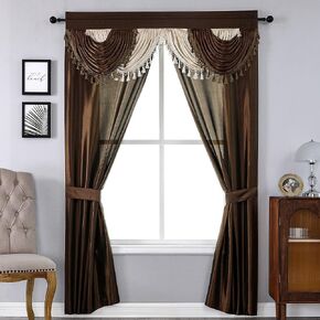 Regal Home Collections Amore Curtains 5-Piece Window Curtain Set - 54-Inch W x63-Inch L Panels with Attached Valance and 2 Tiebacks - Bedroom Curtains and Living Room Curtains (White)