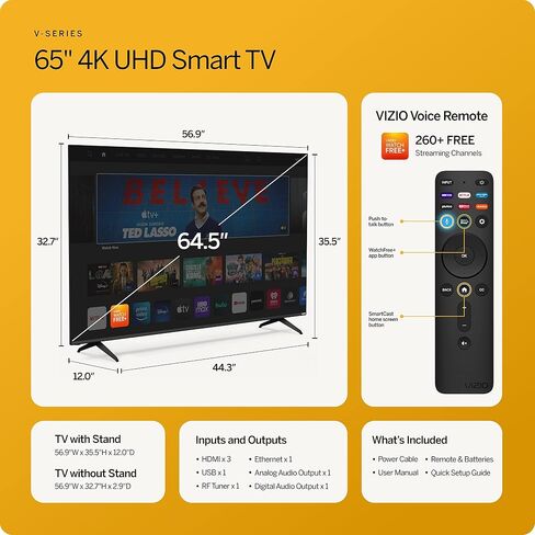 VIZIO 65 بوصة فئة V-Series - V655M-K04 - 4K Ultra HD - تلفزيون ذكي WiFi 6E Tri-Band - الألعاب - Dolby Vision HDR/HDR10+ - HDR/HDR10+ Bluetooth قادر - معالج IQ النشط - جهاز التحكم عن بعد الصوتي (متجدد) in Saudi Arabia