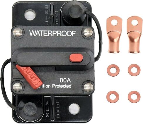 80 Amp Circuit Breaker with Manual Reset Fuse for Car Marine Trolling Motors Boat ATV Manual Power Protect for Audio System Fuse DC 12V-48V Waterproof (80A) in Saudi Arabia