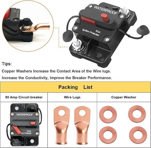 80 Amp Circuit Breaker with Manual Reset Fuse for Car Marine Trolling Motors Boat ATV Manual Power Protect for Audio System Fuse DC 12V-48V Waterproof (80A) in Saudi Arabia