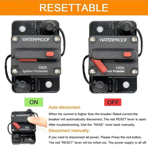 80 Amp Circuit Breaker with Manual Reset Fuse for Car Marine Trolling Motors Boat ATV Manual Power Protect for Audio System Fuse DC 12V-48V Waterproof (80A) in Saudi Arabia